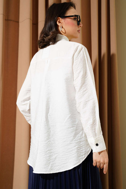 Cat Embroidered Shirt White