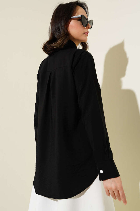 Cat Embroidered Shirt Black