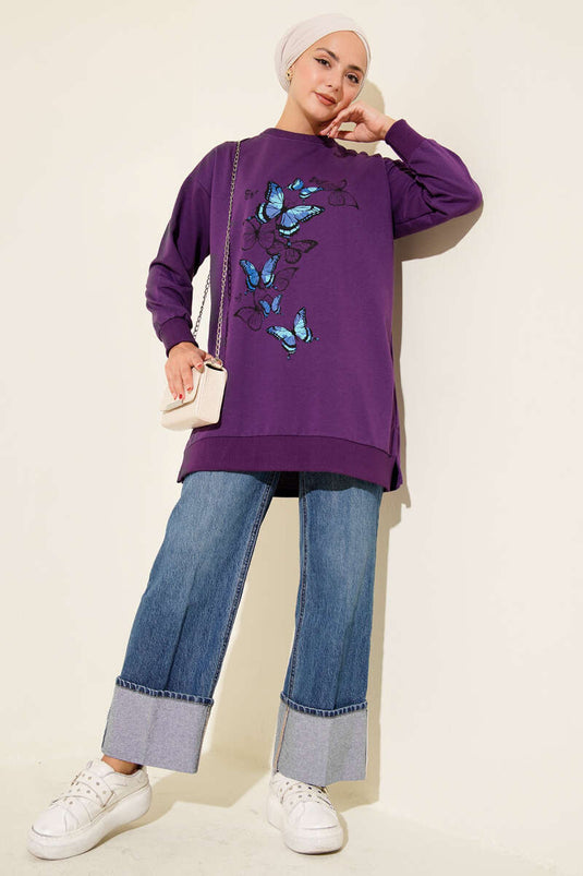 Tunique à deux fils imprimée papillon violette