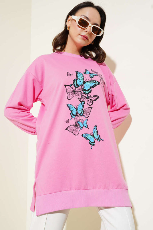 Tunique rose à imprimé papillons et deux fils