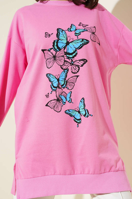 Tunique rose à imprimé papillons et deux fils