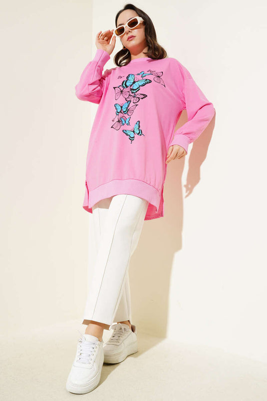 Tunique rose à imprimé papillons et deux fils