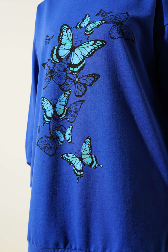 Tunique à imprimé papillon à deux fils (bleu marine)