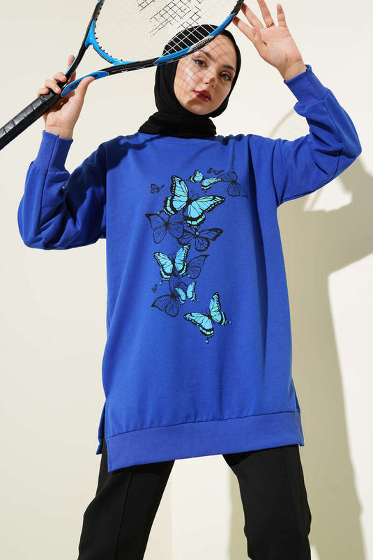 Tunique à imprimé papillon à deux fils (bleu marine)