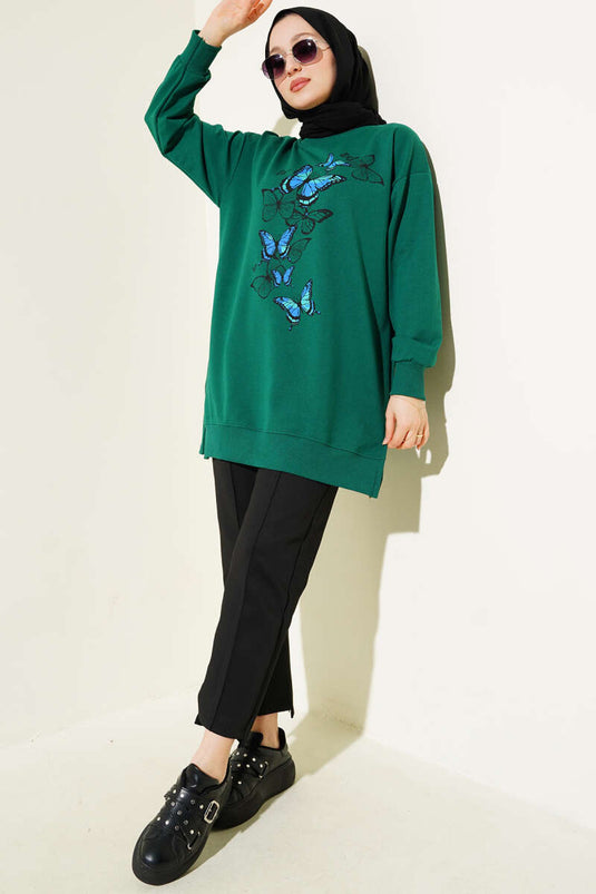 Butterfly Printed Two-Ply Tunic Green