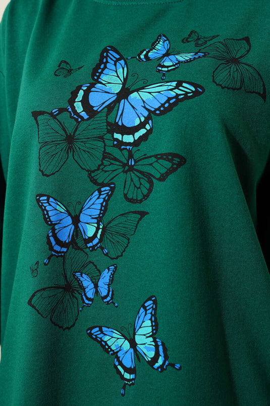 Túnica de dos hilos con estampado de mariposas de color verde