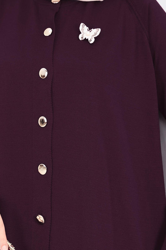 Completo In Maglia Viola Con Spilletta A Farfalla E Bottoni
