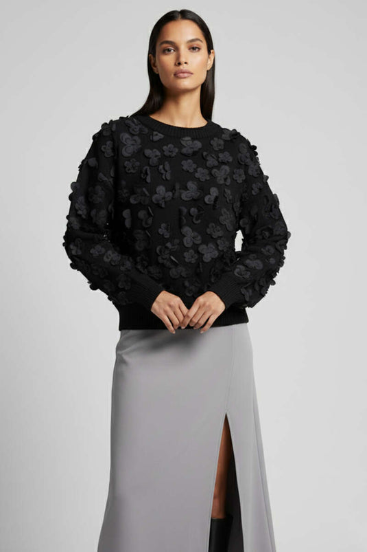 Maglione con dettagli in pizzo a farfalla nero