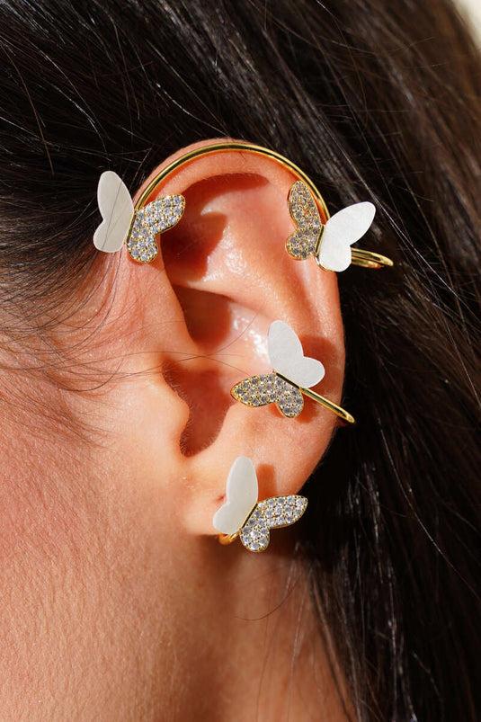 Butterfly Patterned Cartilage Earring, Gold