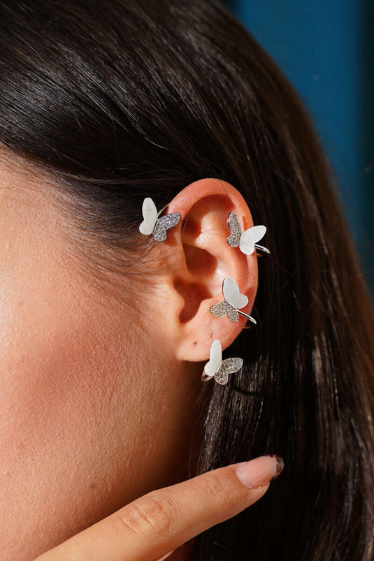 Butterfly Patterned Cartilage Earring, Silver