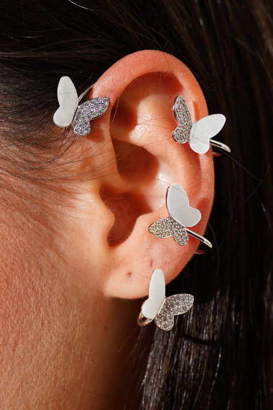 Butterfly Patterned Cartilage Earring, Silver
