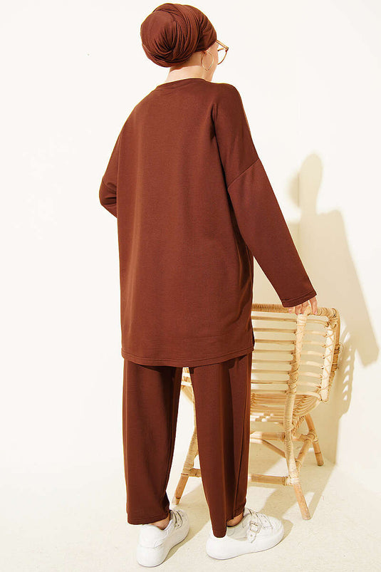 Butterfly Embroidered Two-Piece Set Brown