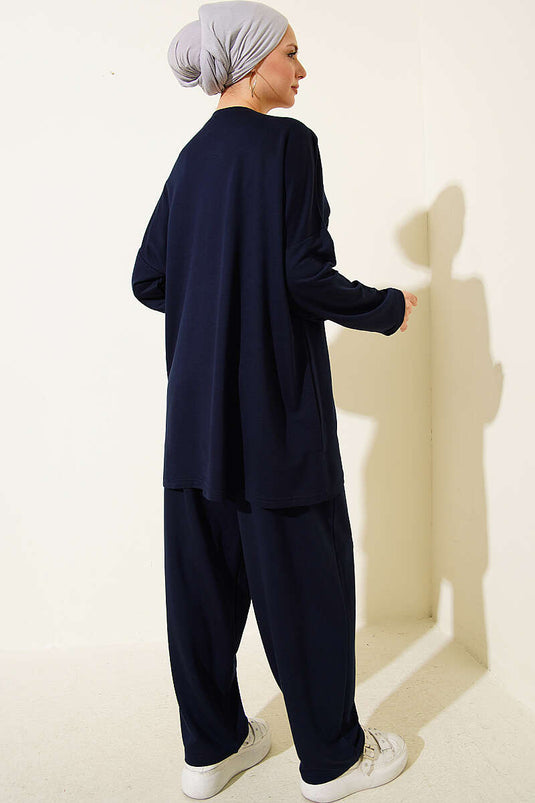 Ensemble double brodé Kelebek bleu marine