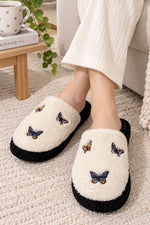 Chaussons D’intérieur En Peluche Noirs À Broderie Papillon