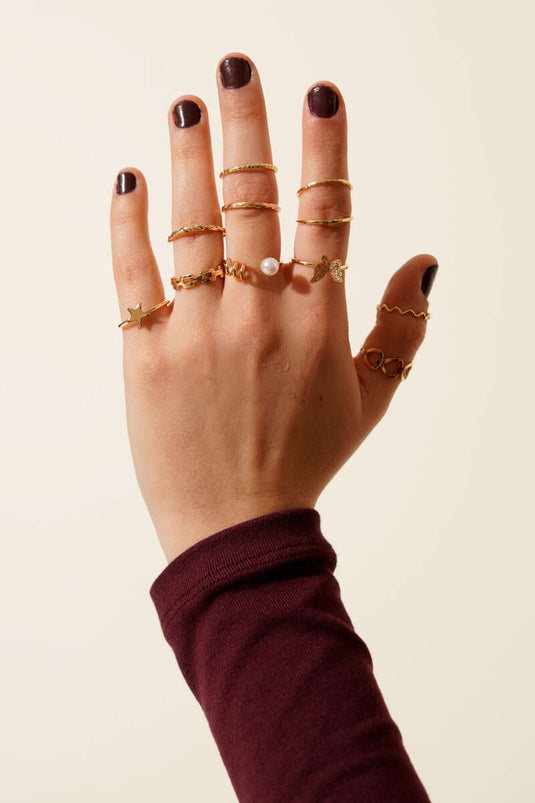 مجموعة خواتم فراشة ولؤلؤ مكونة من 11 قطعة - تشكيلة 1