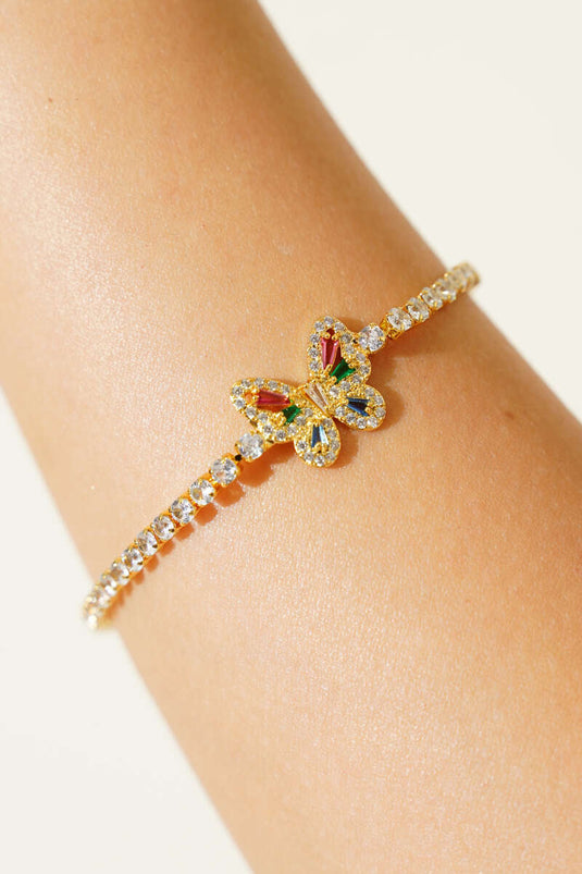 Vlinderarmband met kleurrijke steentjes, goud