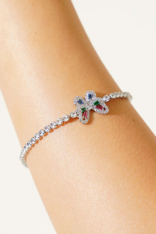 Vlinderarmband met kleurrijke steentjes, zilver