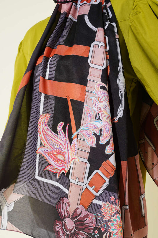 Kemer Desenli Soft Şal Antrasit