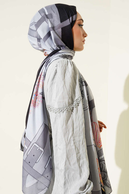 Belt Patterned Soft Scarf Grey