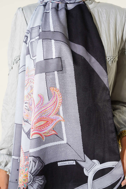 وشاح ناعم رمادي بنقشة حزام