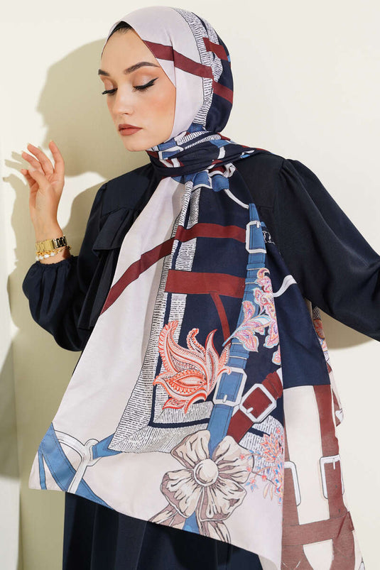 Sciarpa morbida con motivo a cintura, blu navy