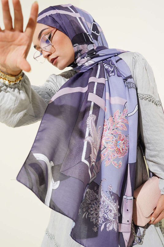 وشاح ناعم بنقشة حزام، لون أرجواني فاتح