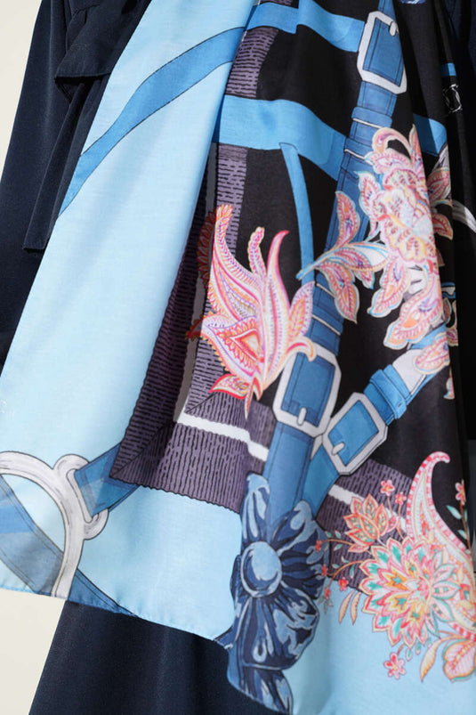 Belt Patterned Soft Scarf Black Blue