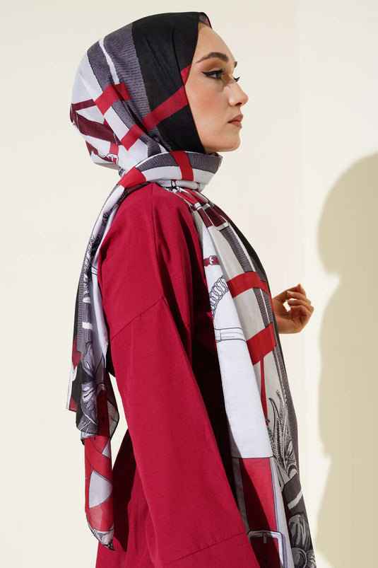 Belt Patterned Soft Scarf with Black Stones