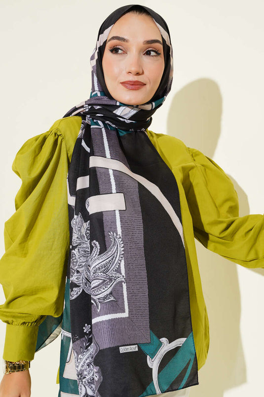 Belt Patterned Soft Scarf Black Green