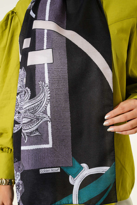 Belt Patterned Soft Scarf Black Green
