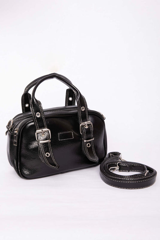 Belt Detailed Hand & Shoulder Bag Black