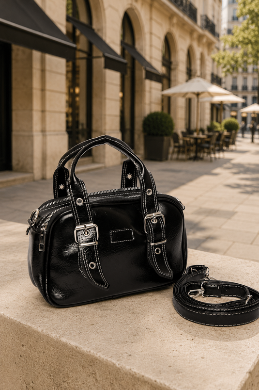 Belt Detailed Hand & Shoulder Bag Black