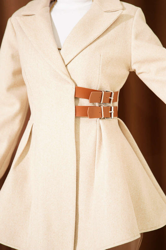 Chaqueta de cachemira con detalle de cinturón color café con leche