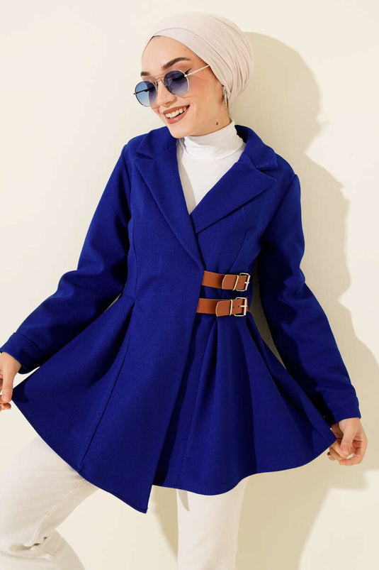 Chaqueta de cachemira con detalle de cinturón (azul marino)