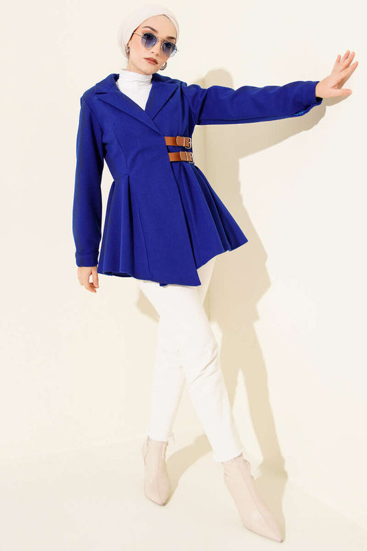 Chaqueta de cachemira con detalle de cinturón (azul marino)