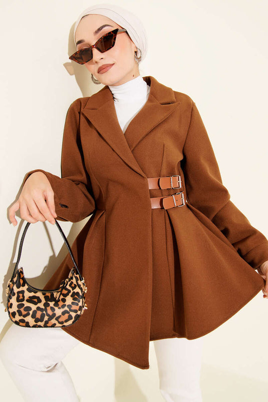 Chaqueta de cachemira con detalle de cinturón, color tostado