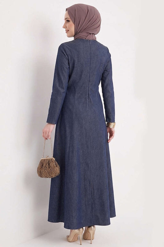 Abito in jeans con cintura e chiusura, blu scuro