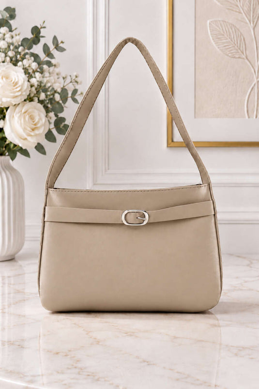 Beige Handtasche Mit Schnallen-Detail