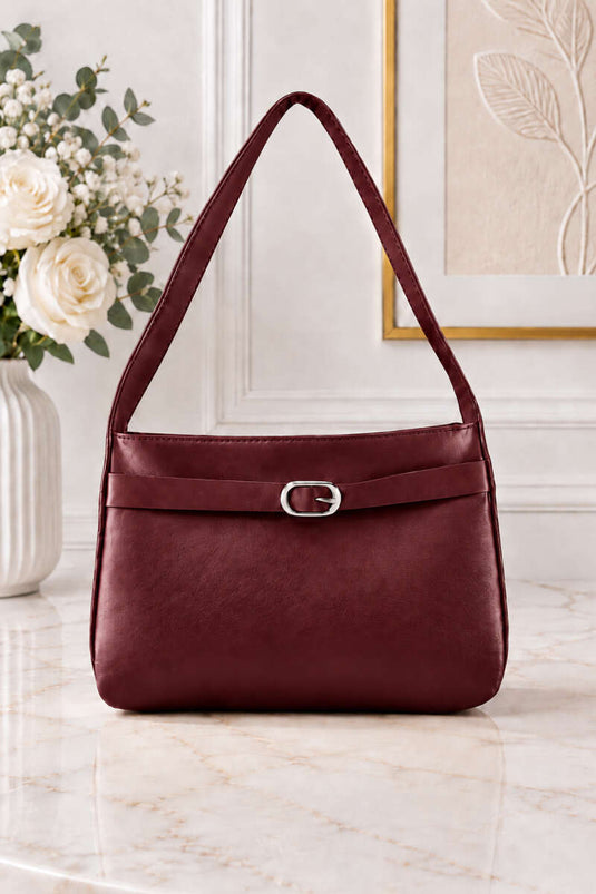 Bordeaux Handtas Met Riemgesp Detail