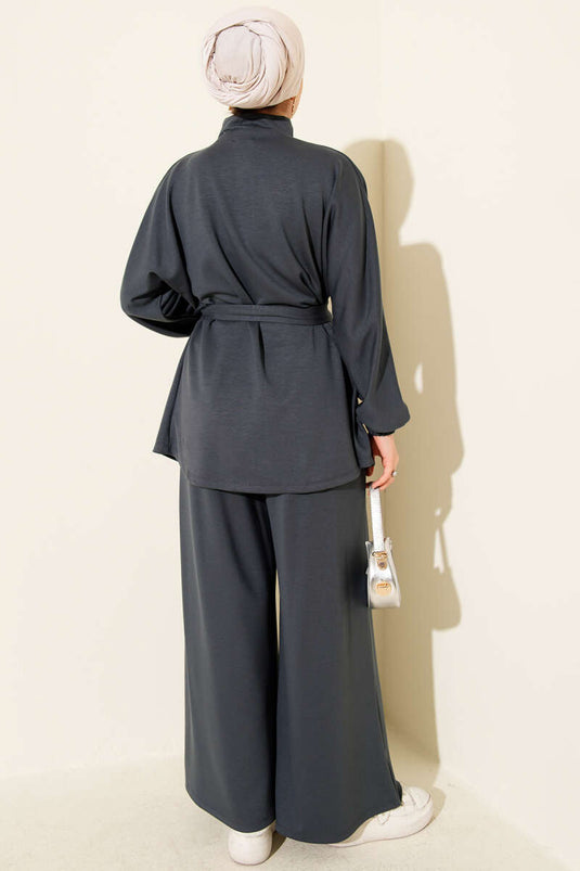 Kemer Tokalı Fermuarlı Loyşa İkili Takım Füme