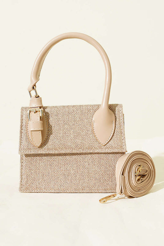 Sac en paille à boucle ceinture beige