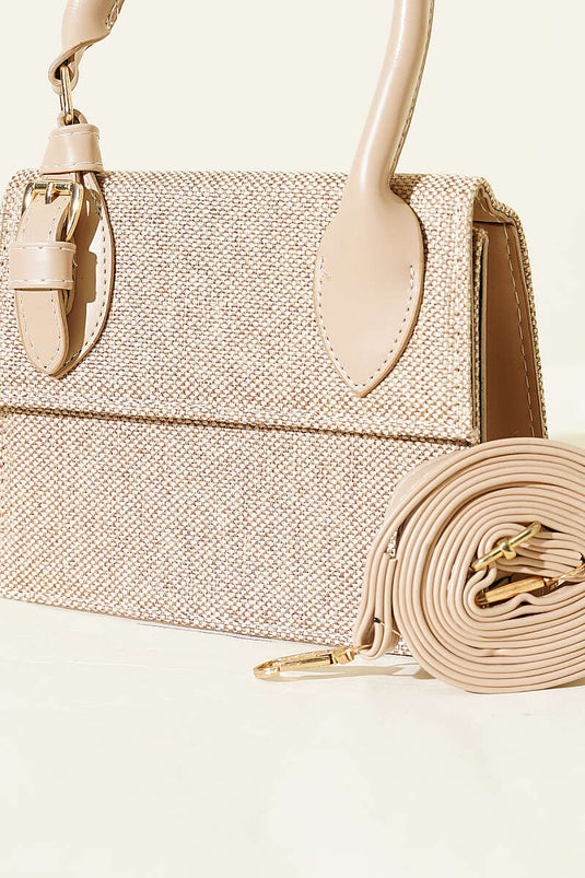 Sac en paille à boucle ceinture beige