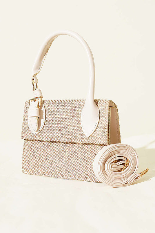 Sac en paille à boucle ceinture crème