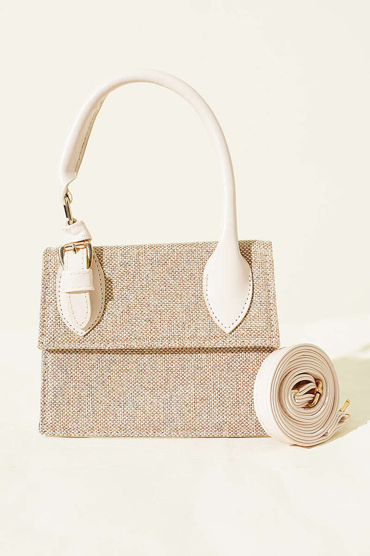 Sac en paille à boucle ceinture crème