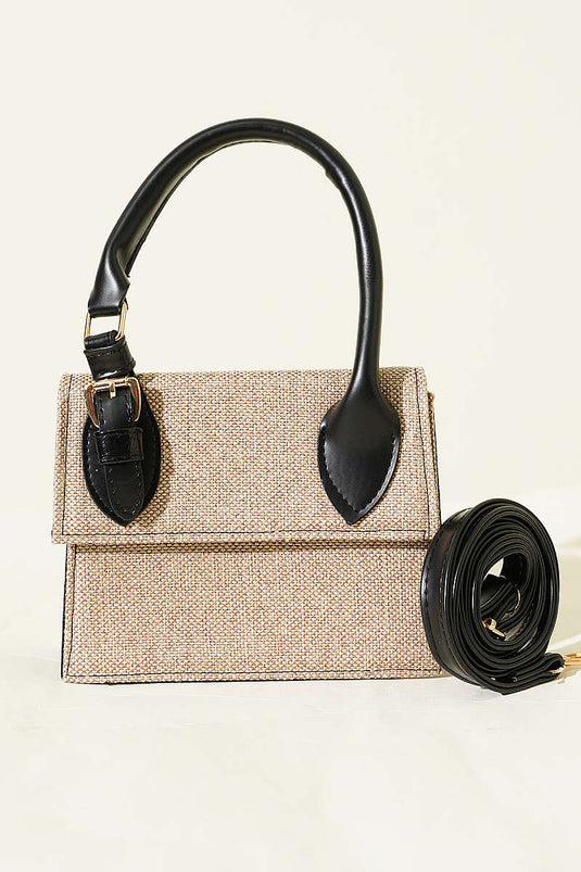 Sac en paille à boucle ceinture noir