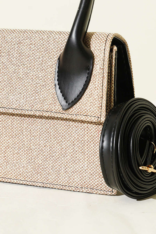 Sac en paille à boucle ceinture noir