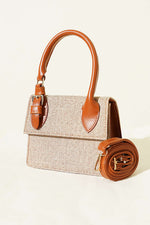 Sac En Osier Tressé Avec Ceinture Beige