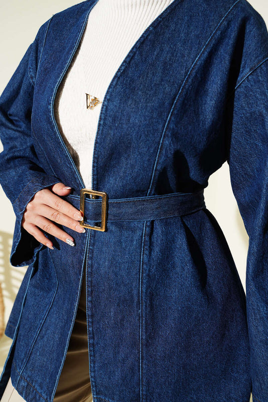 Kemer Tokalı Kuşaklı Kot Ceket Kot