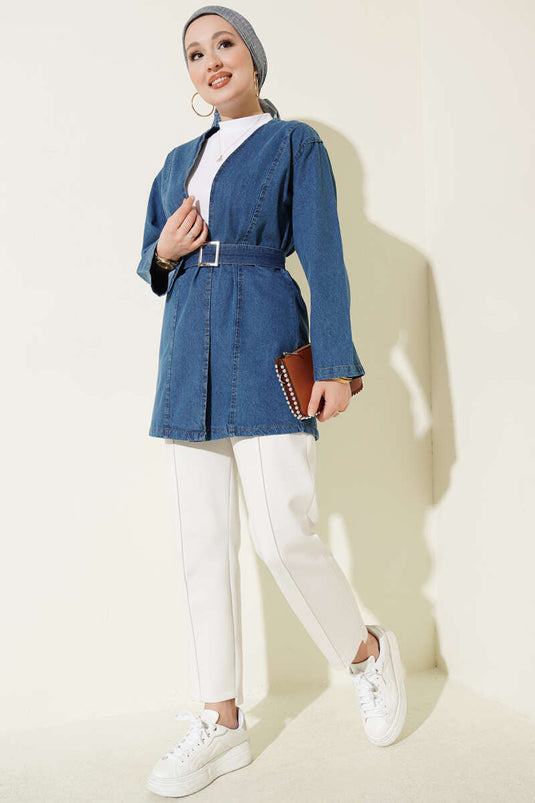 Blue Denim Kimono with Buckle Belt