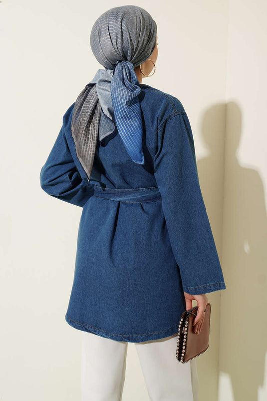 Blue Denim Kimono with Buckle Belt